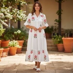 Figueroa and Flower Embroidered Babydoll
Peasant Dress, White, Size‎ Large